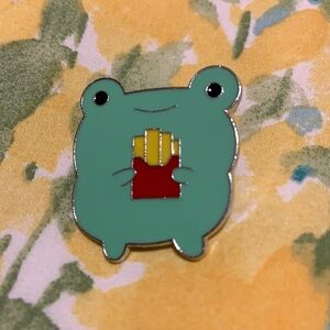 Pastel Green Happy Frog with Fast Food French Fries Enamel and Metal Pin